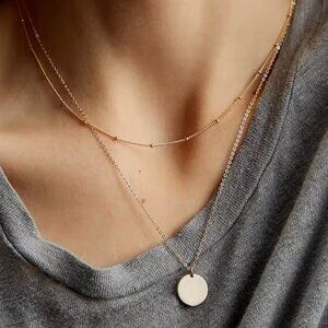 14K Gold Filled Circle Layering Pendent Necklace